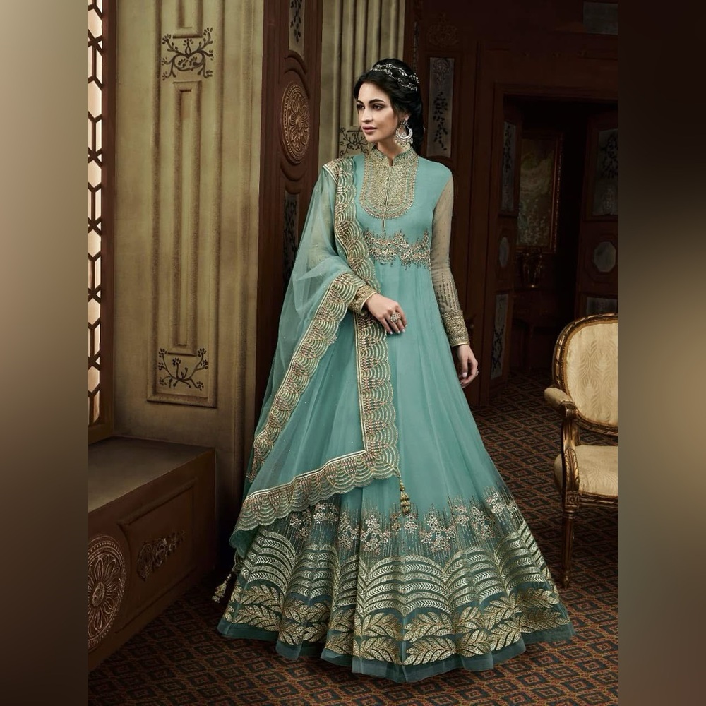 Aqua gown with golden border